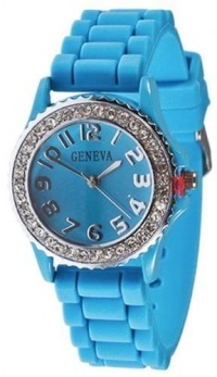 Geneva Platinum CZ Accented Silicon Blue Watch, Large Face Geneva Platinum CZ Accented Silicon Blue Watch, Large Face