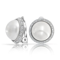 Bling Jewelry Pave Crystal Silver Tone White Dome Faux Pearl Clip On Earrings Bling Jewelry Pave Crystal Silver Tone White Dome Faux Pearl Clip On Earrings