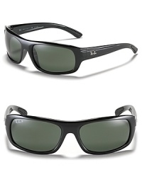 Whether it's a jaunt on the beach or hitting a few holes on the course, don't forget these sporty rubber wrap sunglasses with polarized lenses from Ray-Ban. Whether it's a jaunt on the beach or hitting a few holes on the course, don't forget these sporty rubber wrap sunglasses with polarized lenses from Ray-Ban.