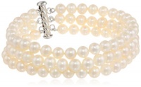 Sterling Silver Three-Row White A-Grade Freshwater Cultured Pearl Bracelet (6.5-7 mm), 8 Sterling Silver Three-Row White A-Grade Freshwater Cultured Pearl Bracelet (6.5-7 mm), 8