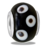 DaVinci Black/White Dot Italian Glass European/Memory Charm Double Sterling Layered Bead - Fits Pandora Bracelets DaVinci Black/White Dot Italian Glass European/Memory Charm Double Sterling Layered Bead - Fits Pandora Bracelets