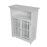 Elegant Home Fashions Neal Collection Shelved Double-Door Floor Cabinet with Latticed Window Panels, White Elegant Home Fashions Neal Collection Shelved Double-Door Floor Cabinet with Latticed Window Panels, White