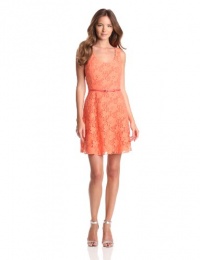 Ali Ro Women's Sleeveless Lace Dress with Belt and Exposed Zipper, Apricot, 4 Ali Ro Women's Sleeveless Lace Dress with Belt and Exposed Zipper, Apricot, 4
