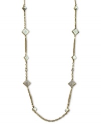 Magical elegance, by Jessica Simson. Diamond-shaped pave motifs create a luxe look on Jessica Simpson's trendy illusion necklace. Finished with a lobster clasp closure. Crafted in antiqued gold tone mixed metal. Approximate length: 30 inches. Magical elegance, by Jessica Simson. Diamond-shaped pave motifs create a luxe look on Jessica Simpson's trendy illusion necklace. Finished with a lobster clasp closure. Crafted in antiqued gold tone mixed metal. Approximate length: 30 inches.