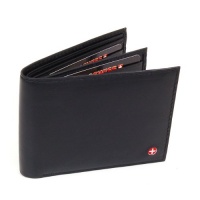 Men's Leather Wallet Euro Traveler style with Center Flip ID Window - Black Men's Leather Wallet Euro Traveler style with Center Flip ID Window - Black