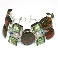 Russian Unakite and Pearl Gemstone Silver Bracelet Russian Unakite and Pearl Gemstone Silver Bracelet