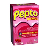 Pepto-Bismol Cherry Chewables 5 Symptom Relief, Including Upset Stomach & Diarrhea 48 Count Pepto-Bismol Cherry Chewables 5 Symptom Relief, Including Upset Stomach & Diarrhea 48 Count
