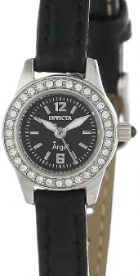Invicta Women's 13653 Angel Black Dial Crystal Accented Black Leather Watch Invicta Women's 13653 Angel Black Dial Crystal Accented Black Leather Watch