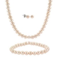 Sterling Silver 5.5-6mm Genuine Freshwater Cultured Pink Pearl Necklace Bracelet & Stud Earrings Set Sterling Silver 5.5-6mm Genuine Freshwater Cultured Pink Pearl Necklace Bracelet & Stud Earrings Set