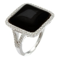 CleverEve 2013 Designer Series Sterling Silver Rhodium Plated CZ Halo Split Shank Cocktail Ring w/ 14mm Cushion Cut Simulated Black Onyx Agate Center Stone (From Size 6 to 8) CleverEve 2013 Designer Series Sterling Silver Rhodium Plated CZ Halo Split Shank Cocktail Ring w/ 14mm Cushion Cut Simulated Black Onyx Agate Center Stone (From Size 6 to 8)