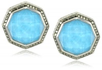 Judith Jack Octagon Sterling Silver, Turquoise, Marcasite Octagon Button Earrings Judith Jack Octagon Sterling Silver, Turquoise, Marcasite Octagon Button Earrings