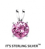 925 Sterling Silver Solitaire 1.50 Carat Pink Cubic Zirconia Pendant. (Basket Setting) 1.50 carat 7 mm Round Top Quality Cubic Zirconia