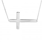 Silver Sideways Cross Necklace with Large 1.5 Pendant Quality Chain 16 + 2 Extender Fine Sleek Women's Faith Jewelry