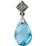 CleverEve Designer Series .04 ct tw Diamond 14K White Gold Pendant 12.0 x 8.0mm w/ Genuine Swiss Blue Topaz 3.45 ct