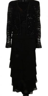 R&M Richards Women's Tiered Georgette & Lace Jacket Dress Set (10 Petite, Black) R&M Richards Women's Tiered Georgette & Lace Jacket Dress Set (10 Petite, Black)