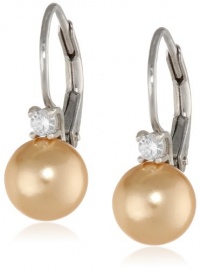 Sterling Silver Shell Pearl and Cubic Zirconia Lever Back Earrings (8mm) Sterling Silver Shell Pearl and Cubic Zirconia Lever Back Earrings (8mm)