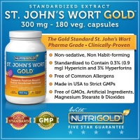 Nutrigold St. John's Wort Gold (European Pharma Grade) (Clinically-proven), 300 mg, 180 veg. capsules Nutrigold St. John's Wort Gold (European Pharma Grade) (Clinically-proven), 300 mg, 180 veg. capsules