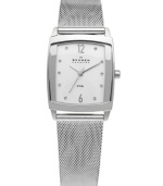 With a stainless steel mesh bracelet and Swarovski shine, this Skagen Denmark watch lends an element of understated sophistication.