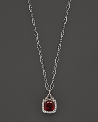Badgley Mischka Garnet Pendant Necklace With White And Brown Diamonds, 18 Badgley Mischka Garnet Pendant Necklace With White And Brown Diamonds, 18