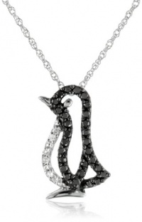 XPY 14k White Gold Black and White Diamond Penguin Pendant Necklace (.15cttw, Black Diamonds and I-J Color, I2-I3 Clarity), 18 XPY 14k White Gold Black and White Diamond Penguin Pendant Necklace (.15cttw, Black Diamonds and I-J Color, I2-I3 Clarity), 18
