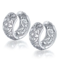 Bling Jewelry Victorian Style Vintage Flower CZ Huggie Hoop Earrings Bling Jewelry Victorian Style Vintage Flower CZ Huggie Hoop Earrings