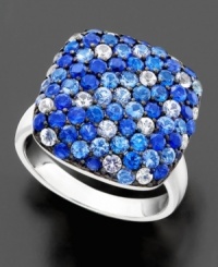 A bold square cluster of round-cut sapphires (3-5/8 ct. t.w.) set in sterling silver ignites this ring's precious beauty. From Balissima by Effy Collection. A bold square cluster of round-cut sapphires (3-5/8 ct. t.w.) set in sterling silver ignites this ring's precious beauty. From Balissima by Effy Collection.