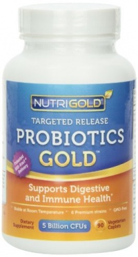 Nutrigold Probiotics Gold (Targeted Release) (Shelf-stable), 5 Billion CFUs, 90 veg. caplets Nutrigold Probiotics Gold (Targeted Release) (Shelf-stable), 5 Billion CFUs, 90 veg. caplets