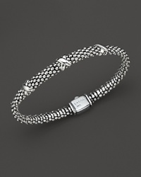 Silver Xs mark the spot on Lagos' gorgeously textured sterling silver bracelet. Silver Xs mark the spot on Lagos' gorgeously textured sterling silver bracelet.
