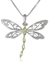Sterling Silver Marquise Shaped Gemstone and Diamond Dragonfly Pendant Necklace (0.01 cttw, I-J Color, I1-I2 Clarity), 18 Sterling Silver Marquise Shaped Gemstone and Diamond Dragonfly Pendant Necklace (0.01 cttw, I-J Color, I1-I2 Clarity), 18