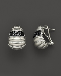 Glittering black sapphire pavé adds stunning beauty to these sterling silver Buddha Belly earrings from the John Hardy Bedeg collection. Glittering black sapphire pavé adds stunning beauty to these sterling silver Buddha Belly earrings from the John Hardy Bedeg collection.