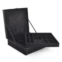 Aspire Lint Jewelry Box / Jewelry Organizer, Two-layer, 10 x 10 x 3 - Black, Gift Idea Aspire Lint Jewelry Box / Jewelry Organizer, Two-layer, 10 x 10 x 3 - Black, Gift Idea