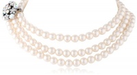 Simulated Cream Pearl 3-Row Silver Tone Necklace, 17+3 Simulated Cream Pearl 3-Row Silver Tone Necklace, 17+3