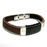 Stainless Steel 9mm Round Black Leather Flat Brown Leather Cord Watch Clasp Cuff Wristband Bangle Bracelet 8 Inches Stainless Steel 9mm Round Black Leather Flat Brown Leather Cord Watch Clasp Cuff Wristband Bangle Bracelet 8 Inches