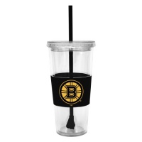 NHL Boston Bruins 22 Ounce Insulated Tumbler with Rubber Sleeve and Stir Straw NHL Boston Bruins 22 Ounce Insulated Tumbler with Rubber Sleeve and Stir Straw