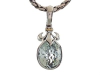 Balissima By Effy Collection Sterling Silver and 18k Yellow Gold Fleur de Lis Green Amethyst Pendant Necklace