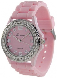 Geneva Platinum CZ Accented Silicon Link Watch, Large Face Geneva Platinum CZ Accented Silicon Link Watch, Large Face