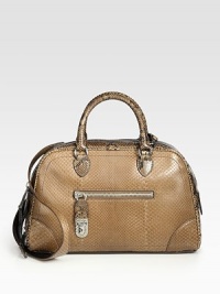 Luxurious python accented with lambskin leather in a structured style with an expandable zip bottom. Available in taupe with nickel hardware.Double top handles, 4 dropDetachable shoulder strap, 19 dropTop zip closureProtective metal feetExpandable zip bottomOne outside zip pocketOne inside zip pocketOne inside open pocketCotton liningZipped: 13W X 8H X 4½D; unzipped: 13W X 8H X 5DImported Luxurious python accented with lambskin leather in a structured style with an expandable zip bottom. Available in taupe with nickel hardware.Double top handles, 4 dropDetachable shoulder strap, 19 dropTop zip closureProtective metal feetExpandable zip bottomOne outside zip pocketOne inside zip pocketOne inside open pocketCotton liningZipped: 13W X 8H X 4½D; unzipped: 13W X 8H X 5DImported