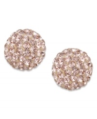 Belle of the ball. Swarovski's trendy pair of pierced stud earrings is easy to wear with virtually any outfit. A ball of vintage rose crystal pointiage glitters on each 22k gold-plated stud. Approximate diameter: 3/4 inch. Belle of the ball. Swarovski's trendy pair of pierced stud earrings is easy to wear with virtually any outfit. A ball of vintage rose crystal pointiage glitters on each 22k gold-plated stud. Approximate diameter: 3/4 inch.