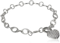 Sterling Silver Pave Simulated Diamond Heart Bracelet, 7.25 Sterling Silver Pave Simulated Diamond Heart Bracelet, 7.25