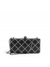 THE LOOKTuck-away chainMetal mesh covered box with diamond patterned inset crystalsTop clasp closureOne inside open pocketInside logo detailTHE MEASUREMENTRemovable shoulder chain, 7 drop7W X 2½H X 2½DTHE MATERIALBrass meshLogo jacquard liningORIGINImported THE LOOKTuck-away chainMetal mesh covered box with diamond patterned inset crystalsTop clasp closureOne inside open pocketInside logo detailTHE MEASUREMENTRemovable shoulder chain, 7 drop7W X 2½H X 2½DTHE MATERIALBrass meshLogo jacquard liningORIGINImported