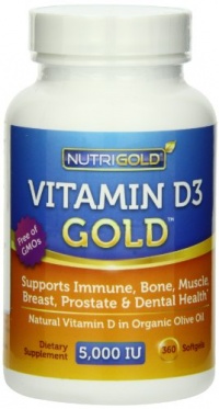 Nutrigold Vitamin D3 5000 IU, 360 Mini Softgels (GMO-free, Preservative-free, Soy-free, USP Grade Natural Vitamin D in Organic Olive Oil) Nutrigold Vitamin D3 5000 IU, 360 Mini Softgels (GMO-free, Preservative-free, Soy-free, USP Grade Natural Vitamin D in Organic Olive Oil)
