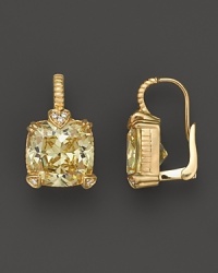 Cushion cut canary crystal and diamond earrings in 18K gold. By Judith Ripka. Cushion cut canary crystal and diamond earrings in 18K gold. By Judith Ripka.