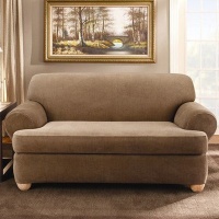 Sure Fit Stretch Stripe 2-Piece T Loveseat Slipcover, Brown Sure Fit Stretch Stripe 2-Piece T Loveseat Slipcover, Brown