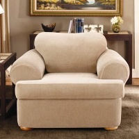 Sure Fit Stretch Stripe 2-Piece T Chair Slipcover, Sand Sure Fit Stretch Stripe 2-Piece T Chair Slipcover, Sand