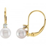CleverEve 2014 Luxury Series One Pair of 14K Yellow Gold Akoya Cultured Pearl & Diamond Lever Back Earrings CleverEve 2014 Luxury Series One Pair of 14K Yellow Gold Akoya Cultured Pearl & Diamond Lever Back Earrings