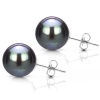 14K White Gold 10-11mm Black Genuine South Sea Tahitian High Luster Stud Earrings.