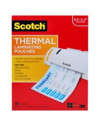 Scotch Thermal Laminating Pouches 8.9 x 11.4 Inches, 100-Pack (TP3854-100) Scotch Thermal Laminating Pouches 8.9 x 11.4 Inches, 100-Pack (TP3854-100)