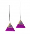 DreamGlass Sterling Silver and Dichroic Glass Yellow Over Pink Double Triangle Earrings