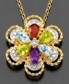 Macy's Necklace, 18 inch 18k Gold Over Sterling Silver Multi-Stone Flower Pendant Necklace