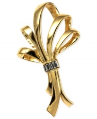 Tie your look together with this elegant ribbon pin by Anne Klein. Crafted in gold-tone mixed metal, its cut-out design and sparkling accents make for a luxe extra touch. Approximate length: 3-1/4 inches. Approximate width: 2 inches.